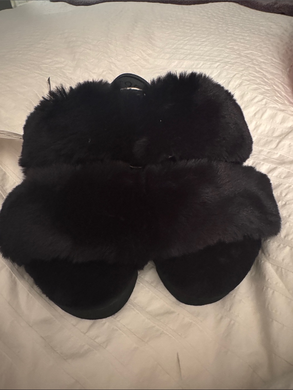 Black Faux Fur Slide Sandals